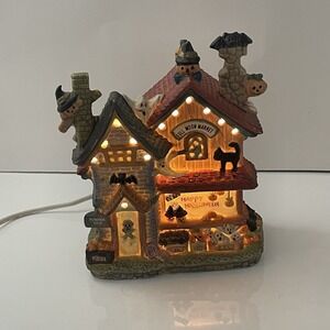 Vtg Haunted Haven Full Moon Market Halloween Lighted Porcelain House W. Light